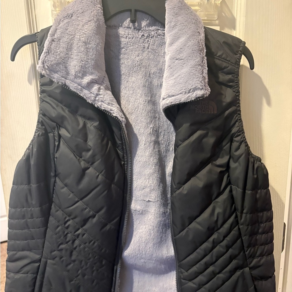 The North Face Black Quilted Vest with Light Gray Fleece